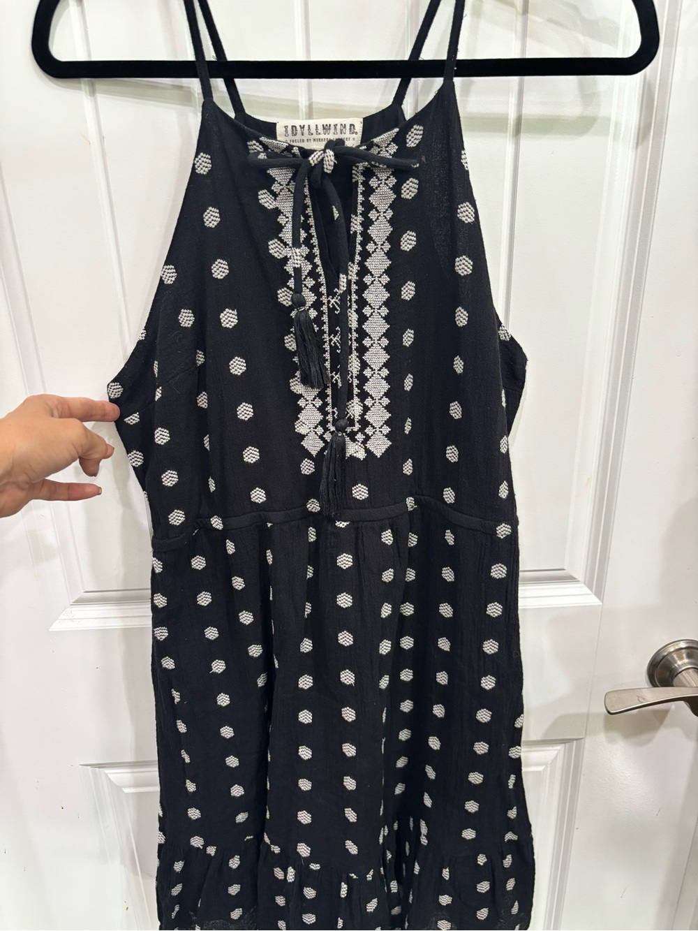 Idyllwind Black Dress with White Embroidered Pattern